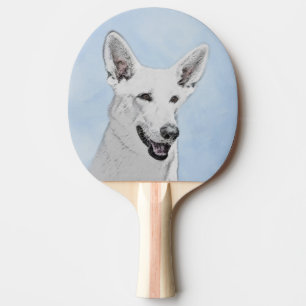 Raquette De Ping Pong Peinture de Berger Blanc - Art Original de Chien M