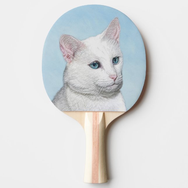Raquette De Ping Pong Peinture de chat blanc - Cute Original Cat Art (Devant)
