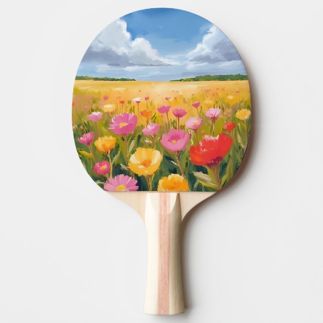 Raquette De Ping Pong Peinture de paysage de champ de fleurs (Devant)