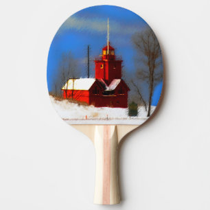 Raquette De Ping Pong Peinture de phare rouge - Art original