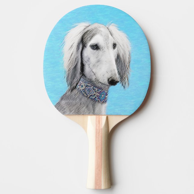 Raquette De Ping Pong Peinture de Saluki (Argent) - Joli art original de (Devant)