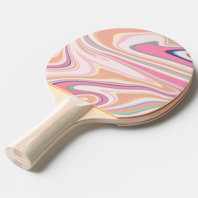 Raquette De Ping Pong Peinture Liquide Retro Pink Swirl Design esthétiqu (Devant Angle)