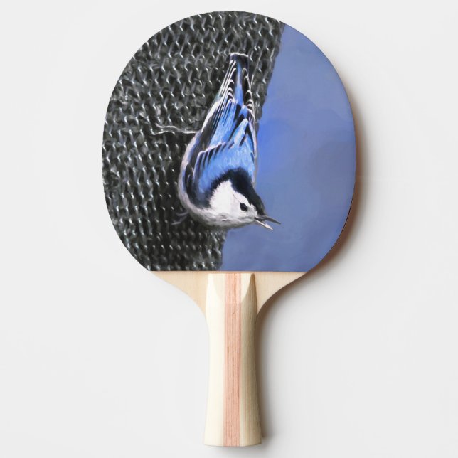Raquette De Ping Pong Peinture Nuthatch à poitrine blanche Art original (Devant)