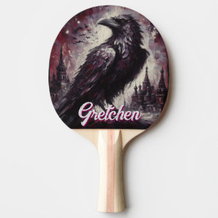 Raquette De Ping Pong Peinture personnalisée de corbeau gothique oiseau