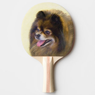 Raquette De Ping Pong Peinture Poméranienne Noir et Tan Art Chien origin