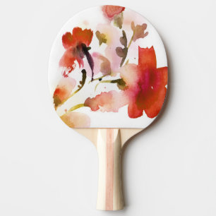 Raquette De Ping Pong Peintures florales abstraites d'aquarelle