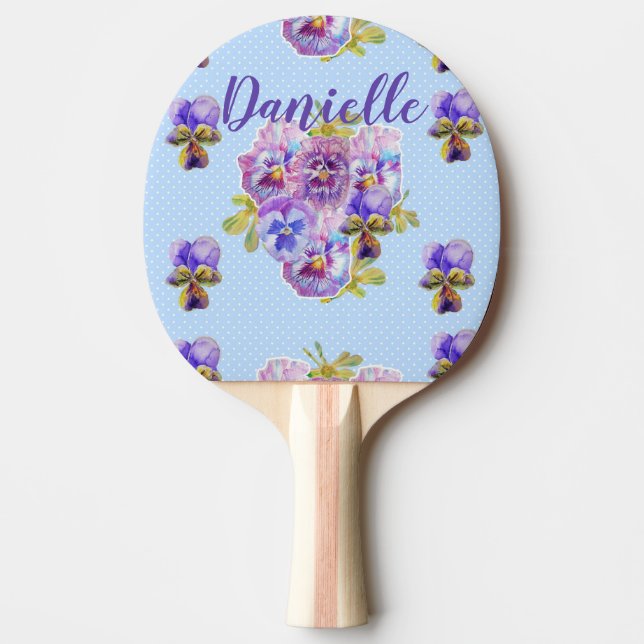 Raquette De Ping Pong Pelle de ping-pong florale Fleurs Bleues Chic Déco (Devant)