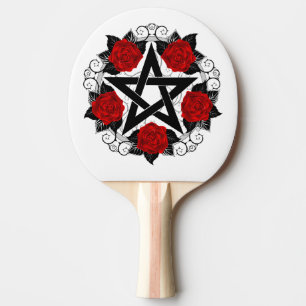 Raquette De Ping Pong Pentagramme aux roses rouges