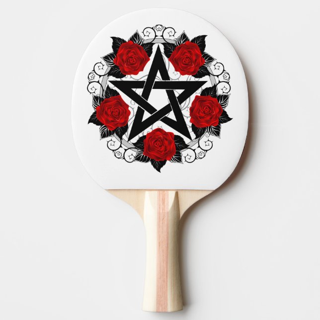 Raquette De Ping Pong Pentagramme aux roses rouges (Devant)