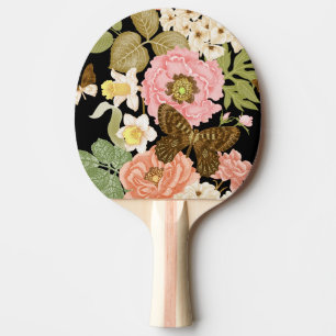 Raquette De Ping Pong Peonies Roses vintages : Motif Floral Noir
