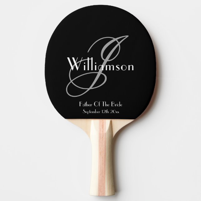 Raquette De Ping Pong Père de la mariée Monogramme Gris Classique Écritu (Devant)