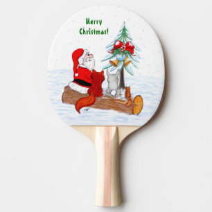 Raquette De Ping Pong Père Noël avec Renard de lapin et écureuil