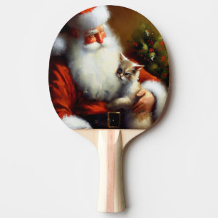 Raquette De Ping Pong Père Noël de Noël et un chat (3)