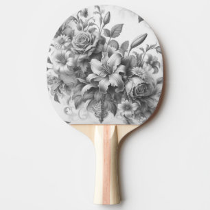 Raquette De Ping Pong Perfection florale noire et blanche