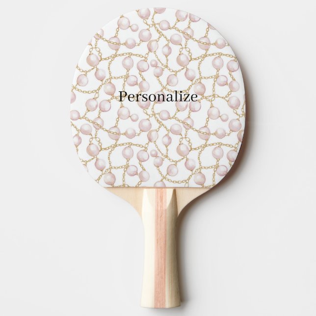 Raquette De Ping Pong Perles roses Chaîne en or   (Devant)