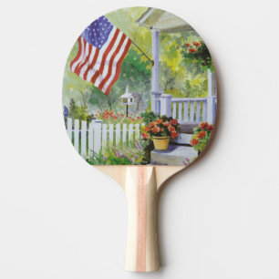 Raquette De Ping Pong Perron colonial de drapeau américain de maison de