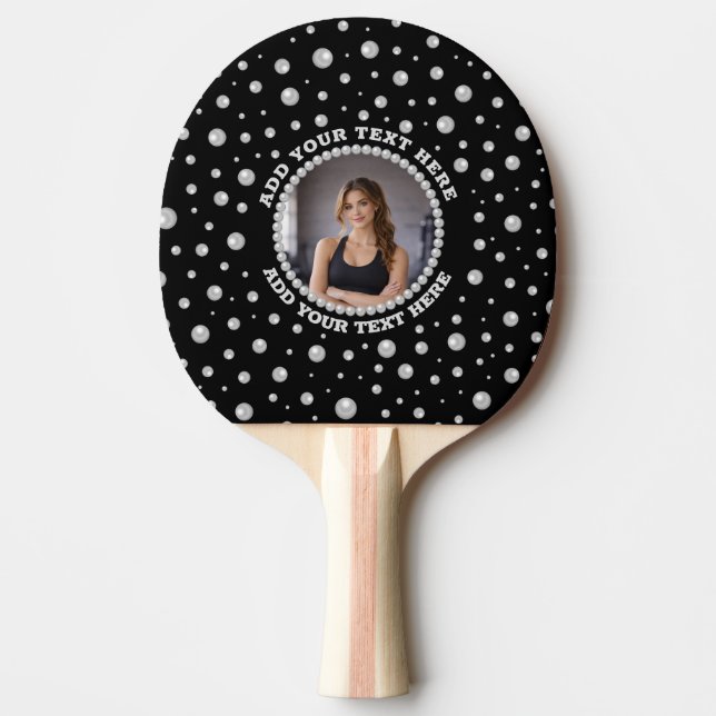 Raquette De Ping Pong Personalized Photo with Pearls Circle on Black (Devant)