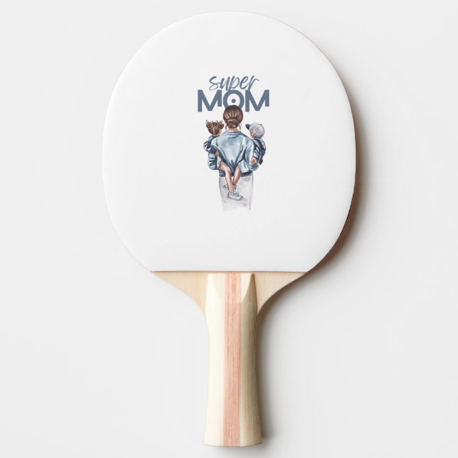 Raquette De Ping Pong Personalized Super Mom with Son and Daughter Gift (Devant)