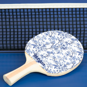 Raquette De Ping Pong Personnalisé Élégant Français Vintage bleu Floral