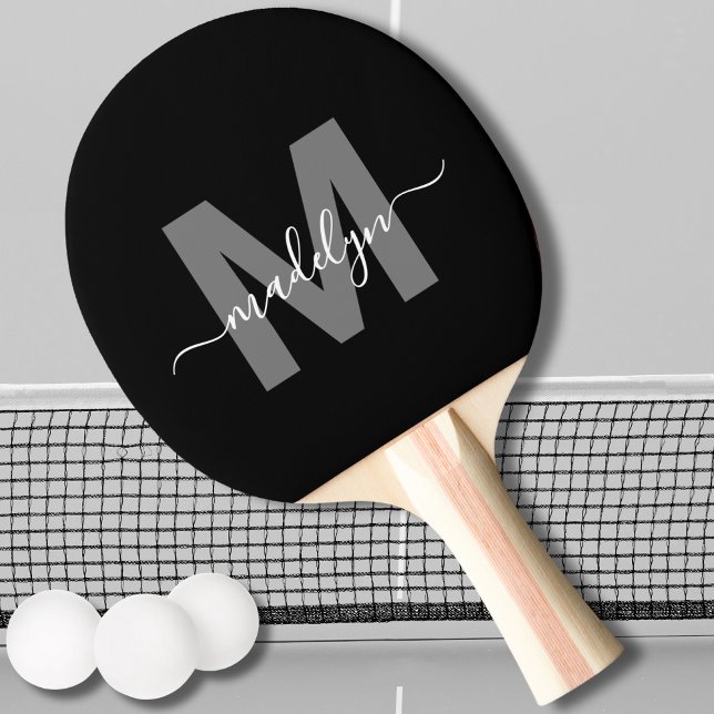 Raquette De Ping Pong Personnalisé Moderne Gras Nom de script Monogramme (Personalized Modern Bold Script Name Monogram Ping Pong Paddle)