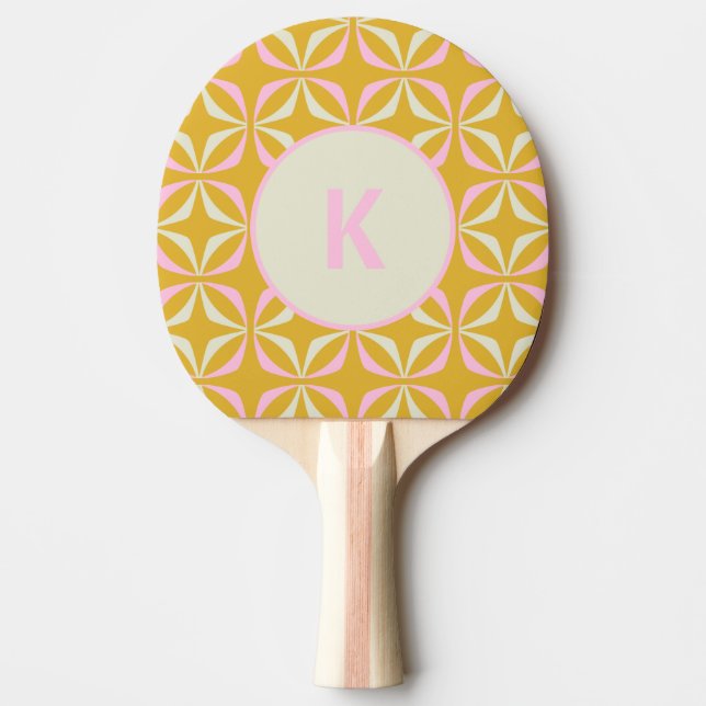 Raquette De Ping Pong Personnalisé Monogramme rose jaune Géométrique Jou (Devant)