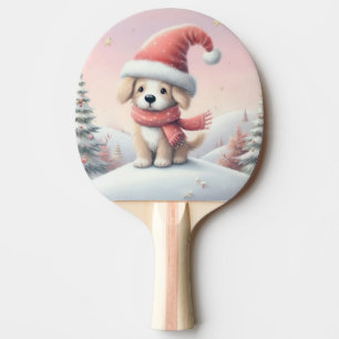 Raquette De Ping Pong Petit chiot de Noël en chapeau santa