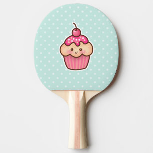 Raquette De Ping Pong Petit gâteau rose de Kawaii et pois bleu en bon