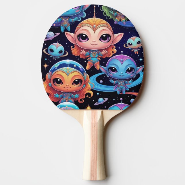 Raquette De Ping Pong Petits Aliens Multi-Couleurs dans l'Espace (Dos)
