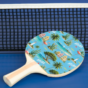 Raquette De Ping Pong Phare de l'île caraïbe d'Aruba voyage souvenir