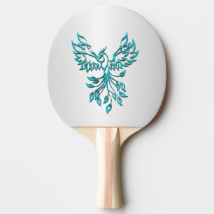 Raquette De Ping Pong Phoenix bleu turquoise se lève sur l'argent