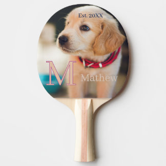 Raquette De Ping Pong photo de chien familier monogramme nom année d'est