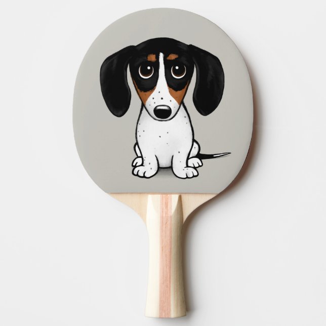 Raquette De Ping Pong Piebald Dachshund| Mignons chiens de caricature (Devant)