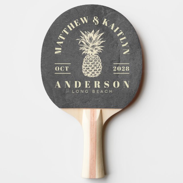 Raquette De Ping Pong Pierre ardoise foncée Tropical Ananas Mariage (Dos)