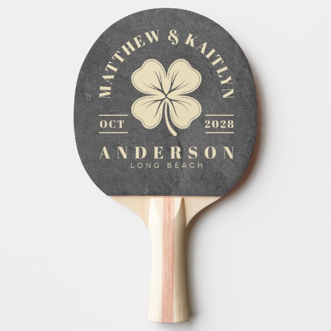 Raquette De Ping Pong Pierre d'ardoise foncée Blason de mariage trèfle i (Devant)