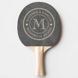 Raquette De Ping Pong Pierre d'ardoise sombre Monogramme de mariage étoi