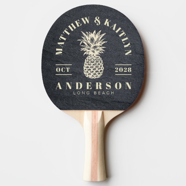 Raquette De Ping Pong Pierre de granit foncé Mariage tropical à l'ananas (Dos)