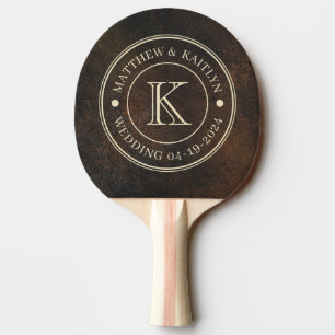 Raquette De Ping Pong Pierre Monazite Marron Foncé Monogramme de Mariage