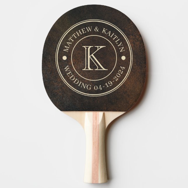 Raquette De Ping Pong Pierre Monazite Marron Foncé Monogramme de Mariage (Dos)