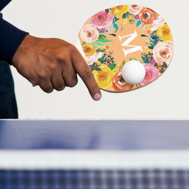 Raquette De Ping Pong Ping Ping Tableau Monogramme Personnalisé Floral P (Insitu)