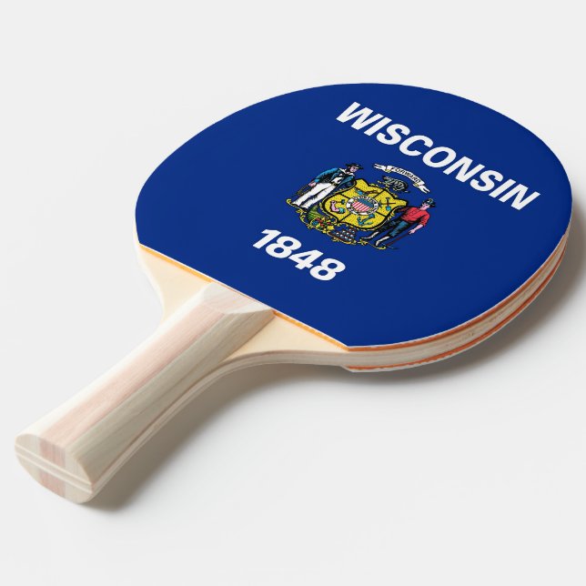 Raquette De Ping Pong Ping pong paddle avec Drapeau du Wisconsin, USA (Devant Angle)