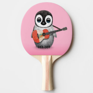 Raquette De Ping Pong Pingouin de bébé jouant le rose de guitare de