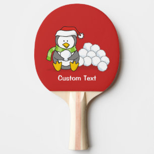 Raquette De Ping Pong Pingouin de Noël assis avec des boules de neige