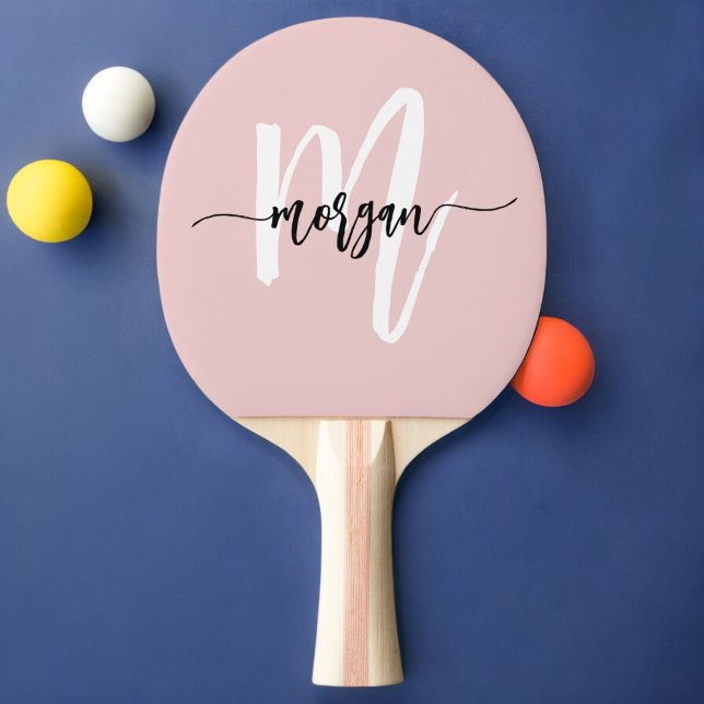 Raquette De Ping Pong Pink Modern Script Girl Monogramme Nom (Créateur téléchargé)