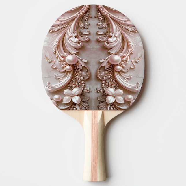 Raquette De Ping Pong Pink Ornate Pearl and Floral Ping Pong Paddle (Devant)