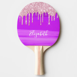 Raquette De Ping Pong Pink violet rose or parties scintillant nom goutte