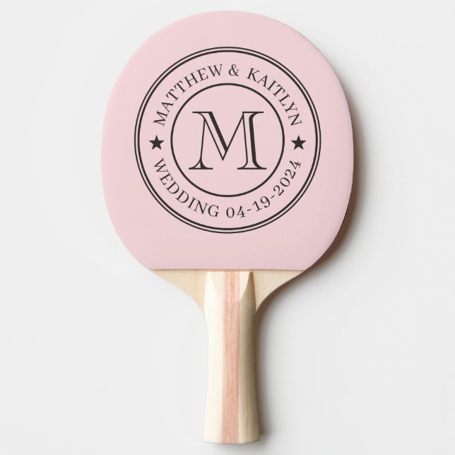Raquette De Ping Pong Pink Whisper and Black Wedding Monogram Star (Devant)