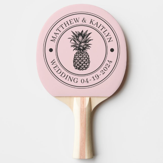 Raquette De Ping Pong Pink Whisper & Black Pineapple Wedding Crest &Name (Devant)