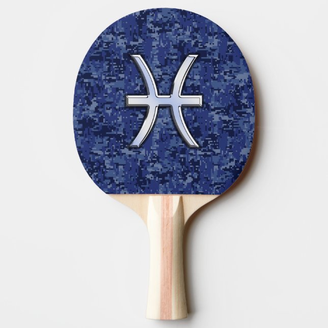 Raquette De Ping Pong Pisces Zodiac Sign on Navy Blue Digital Camouflage (Dos)