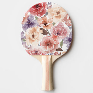 Raquette De Ping Pong Pivoine de coucher de soleil chaud aquarelle rose
