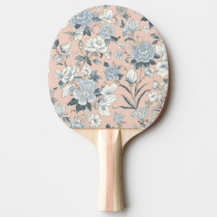 Raquette De Ping Pong Pivoines bleues Pêche Botanique Floral Vintage
